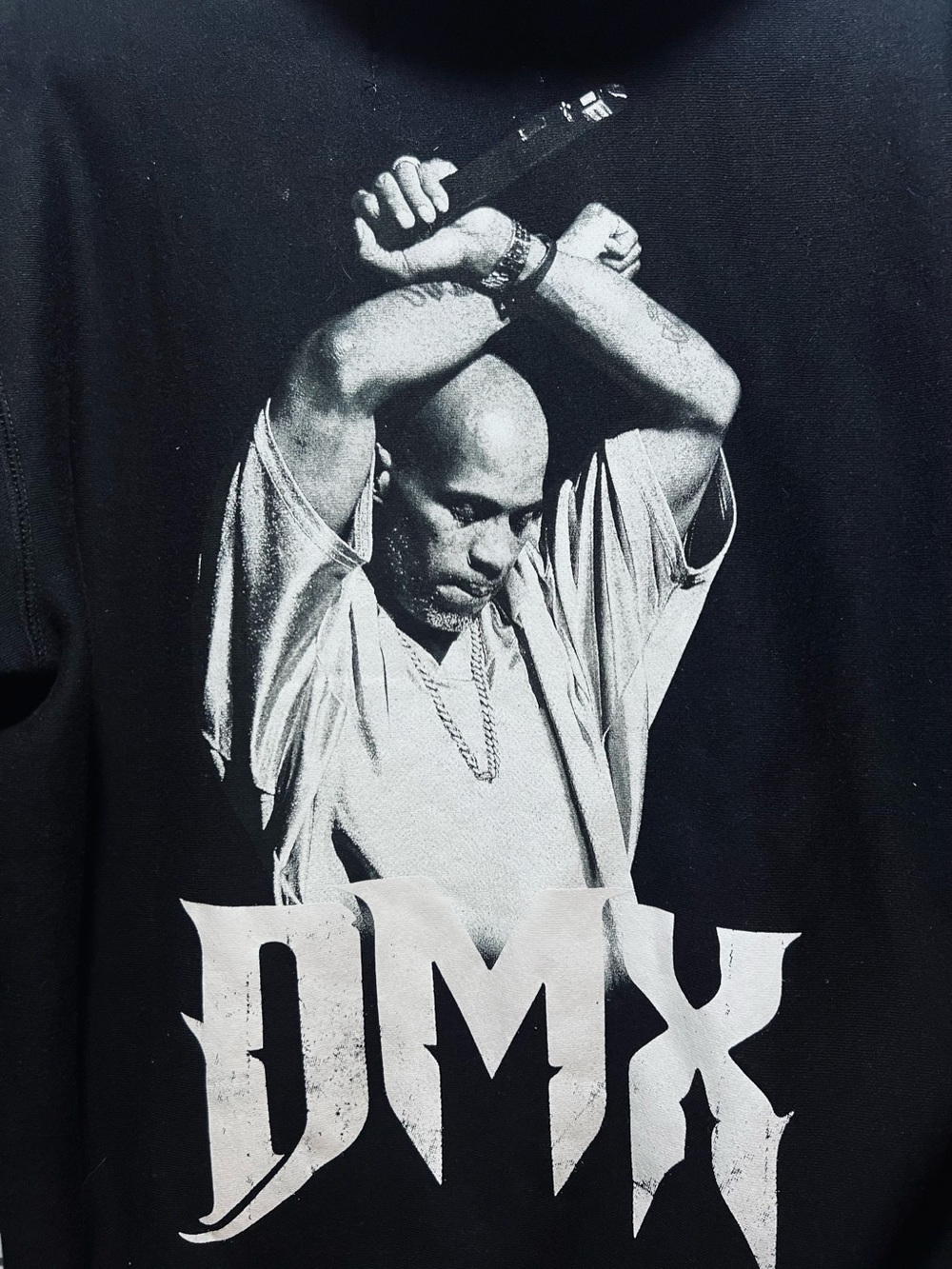 DMX Black Crewneck Hoodie with Red Logo - Men’s Pullover Sweatshirt